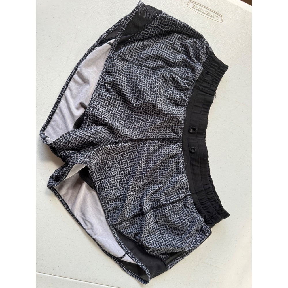 Lululemon Run Times Shorts Black White Geometric Web Print Mesh Size 6